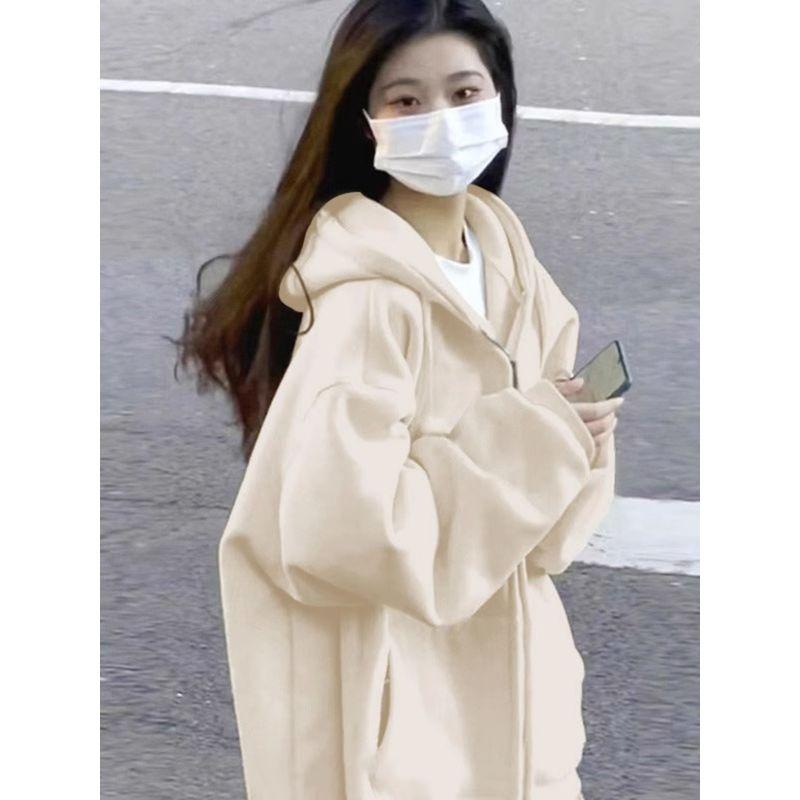 

Chic Retro Pure Color Thin Cardigan Hoodie Apricot (Spring & Fall thin section) L