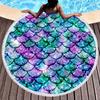 Mermaid Scales Round Beach Towel Circle Beach Blanket Soft Polyester Pool Towels Absorbent Quick Dry Sand Free Picnic Yoga Mat