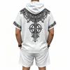 Men's European and American Casual Breathable Bamboo-Linen Hooded Shorts Set