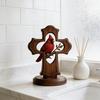 Red Bird Crucifix Figurine Handcrafted Resin Tabletop Ornament with Crimson Color And Olive Branch Design Religious Christian Gifts for Women Men