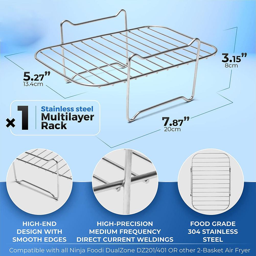 Air Fryer Rack for Dual Air Fryer Stainless Steel Food Dehydrator Rack Toast Rack Grill Air Fryer Accessories