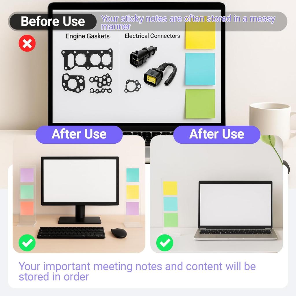 Removable Sticky Note Holder, Acrylic Desktop Memo Message Board, Transparent Portable Monitor Memo Stand for Any Computer and Laptop
