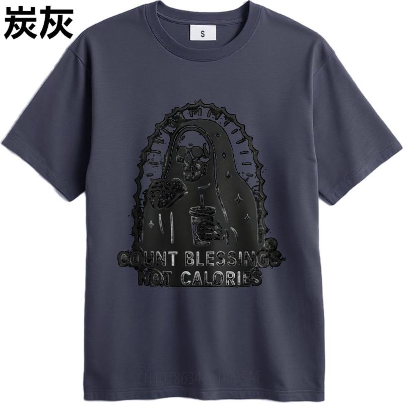 Men tshirt Anime Cotton Tshirt for man Graphic summer For man tshirt Count Blessings Not Calories Short Sleeve Rock Oneck Top