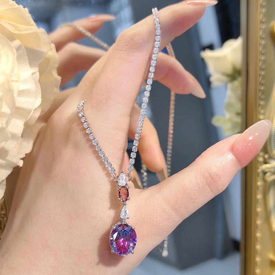 Mode Leichter Luxus Paraiba Halskettenanhänger Hochkohlenstoff-Diamantbesetzt Turmalfarbe Diamant-Steckohrringe Bunter Diamant Öffnungsring