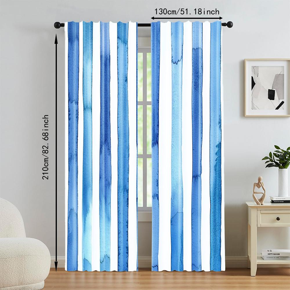 2 Pcs, Versatile Polyester Transparent Curtains for Home Decoration Modern Stripe for Use In Bedrooms and Living Rooms