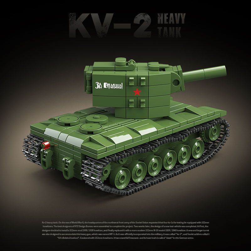 KV-2 Heavy Tank Series Toy - Chinese Building Block Assembly Military 100248 Armored Vehicle - Boys and Girls Gift