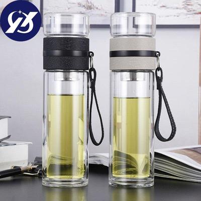 Creative Transparent Glass Travel Water Bottles with Infuser Double Wall Heat Resistant Portable Outdoor Tea Cup Drinkware