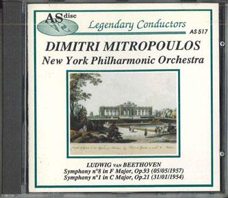 

CD MITROPOULOS - Beethoven Symphony N1&8 517 AS Italy Classical Used