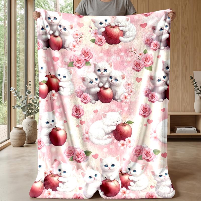 Cute Kittens in Playful Scenes blanket Personalized Name Flannel Blanket Soft Cozy Plush Throw for Sofa Bed Lightweight Home Decor