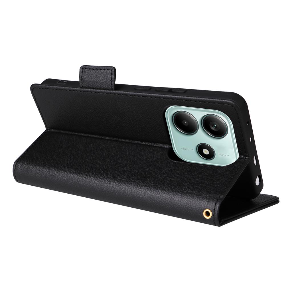 For Xiaomi Redmi Note 14 5G Case with Wrist Strap Litchi Texture PU Leather Wallet Phone Cover
