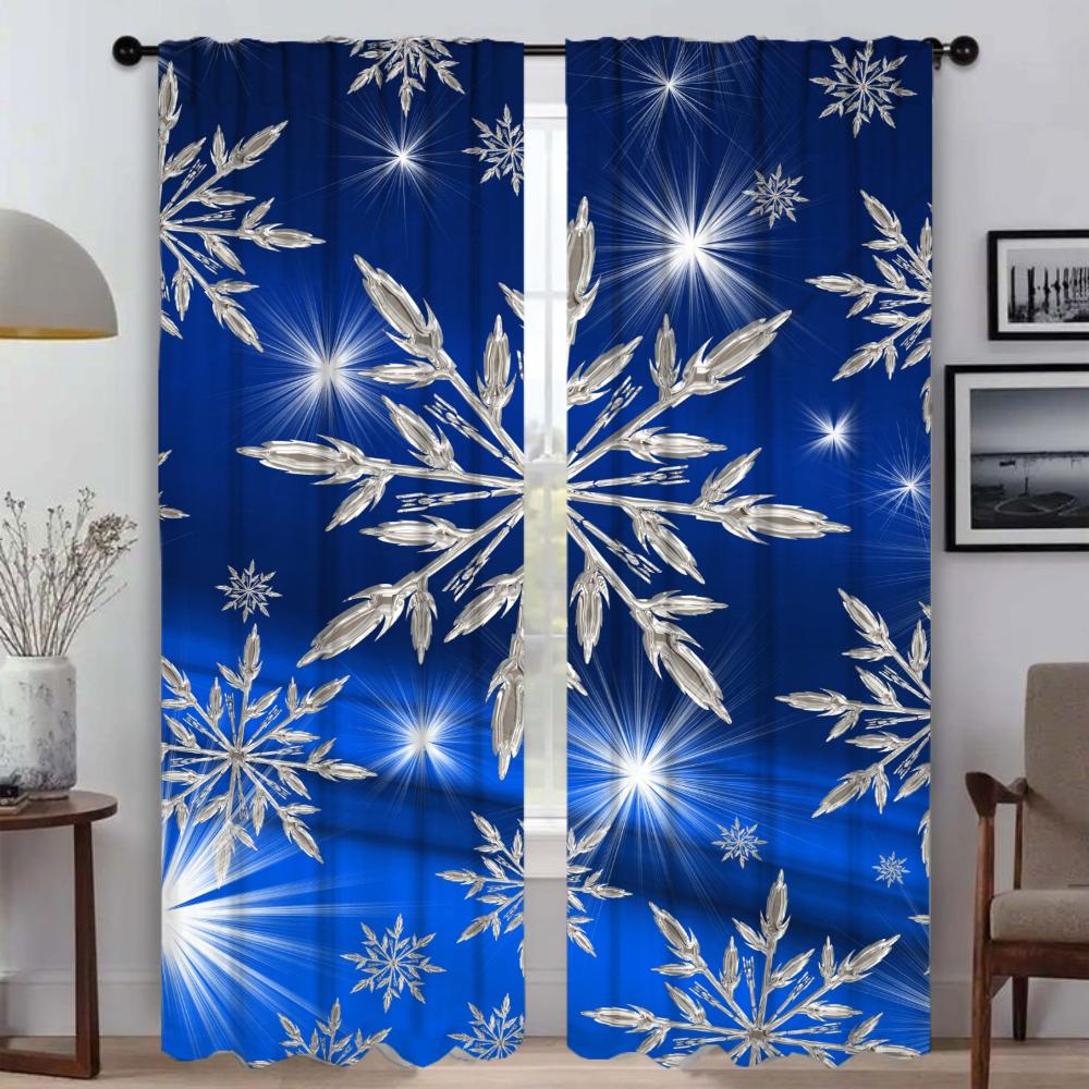Blackout Curtains 2 Pieces Snowflake Window Curtain for Room 2 Panel Halloween Decoration Shades Tulle for Bedroom Partition