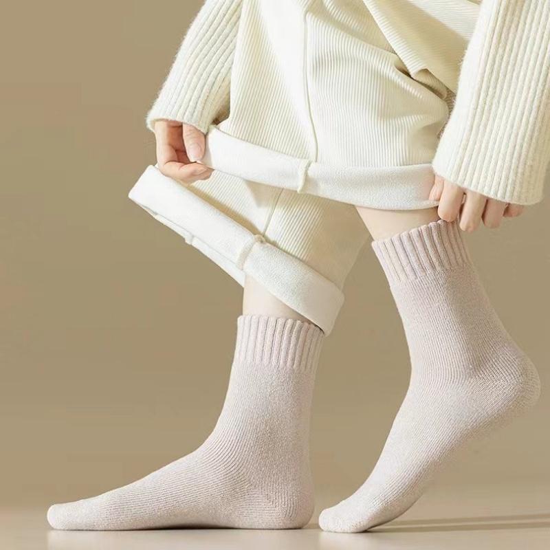 1 Pairs Women's Thickened Mink Socks Plush Sleepwear Solid Color Warm Middle Tube Autumn Winter Home Socks