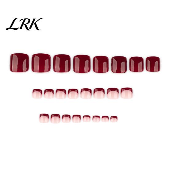 French Tip Fake Toenails 24Pcs Wine Red Press on Toenails, Short Square Stick-on Nails Nails, Reusable Removable Glue False Toe for Women Style 24PCS