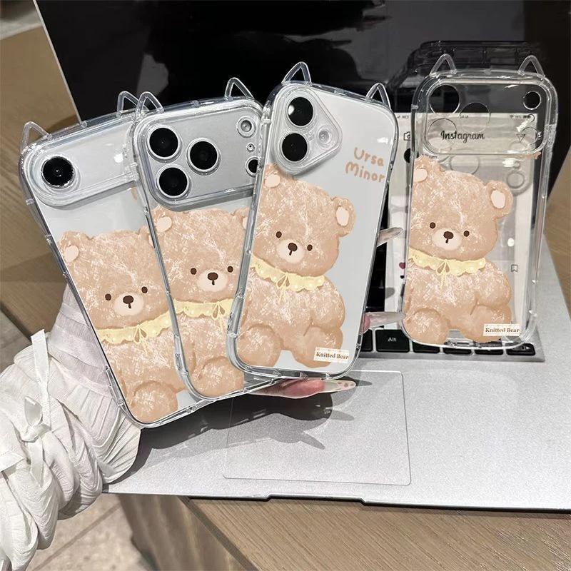 Cute Muppet Bear Suitable for Apple 17promax Cat Ears Mobile Phone Case IP16/15plus Transparent 14Pro Soft
