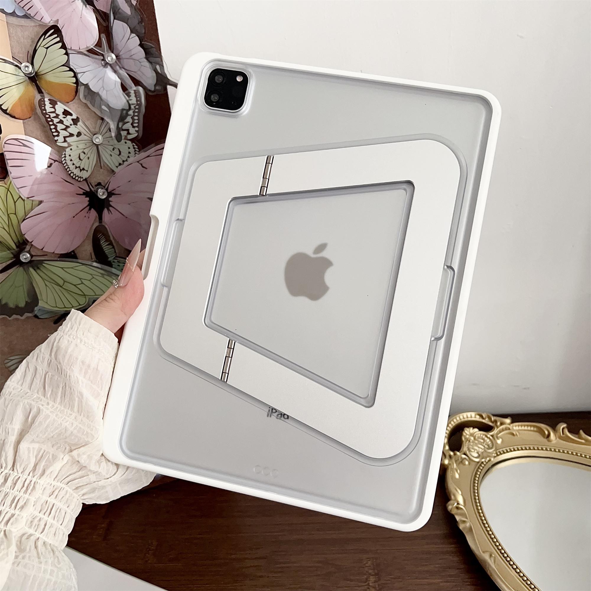 

For iPad Air 11 (2025)/(2024) Case with Pencil Holder Metal Foldable Kickstand TPU Acrylic Matte Tablet Cover White