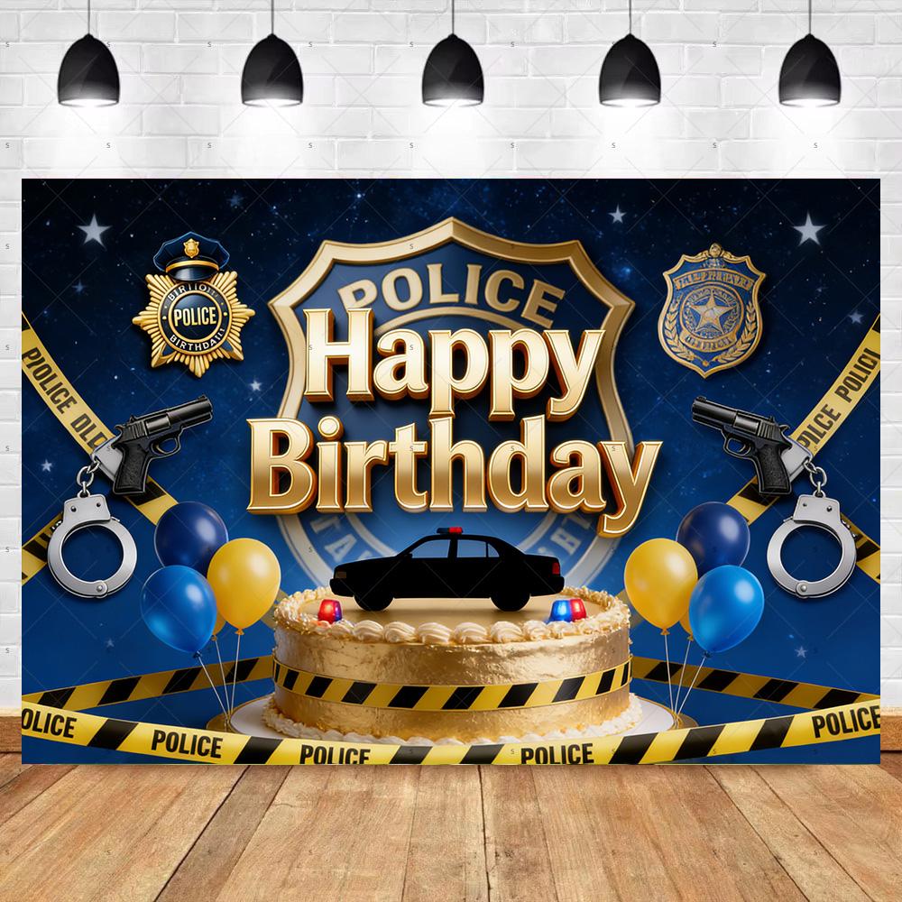 Cartoon Police Backdrop Police Station Car Background Banner Kid Birthday Party Decoration Baby Shower Supplies Photography Prop 120X90CM