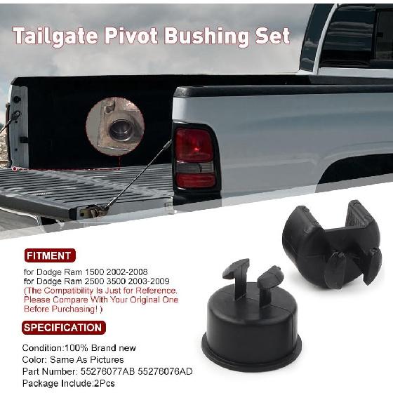 Lirun Tailgate Hinge Pivot Bushing Insert Kits for Dodge Ram 1500 2500 2003-2008, 55276077AB 55276076AD