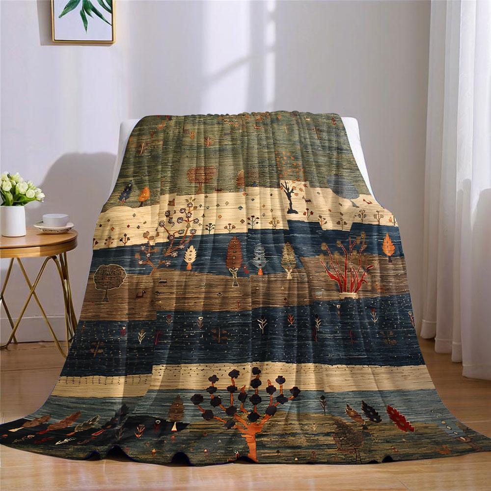 Retro Folk Mountain Forest Printed Blanket Suitable for Sofas Beds Offices Travel Camping Chairs Warm Plush Blanket