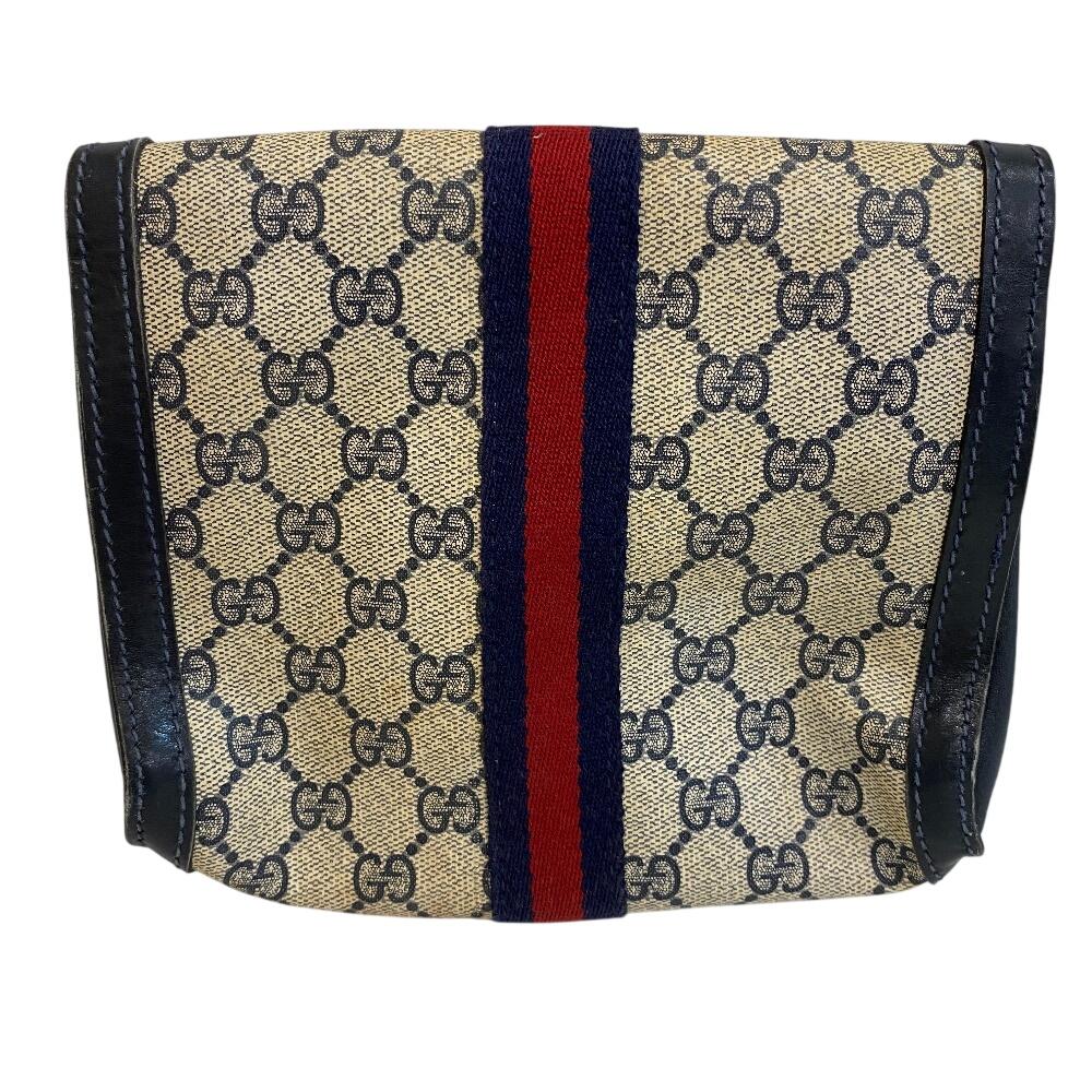 GUCCI Vintage Old Gucci Vanity Cosmetics Pouch Business Bag GG pattern sherry line PVC Clutch bag black PVC Used