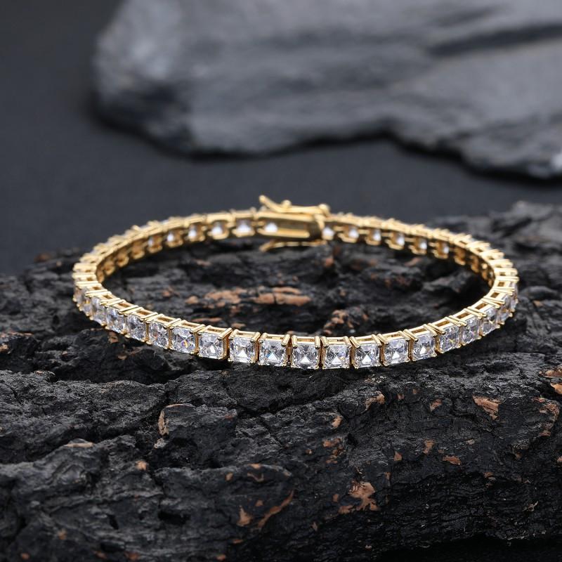 Geometric Zirconia Tennis Chain Necklace Men Women Retro Style 2026 Copper Plated Gold