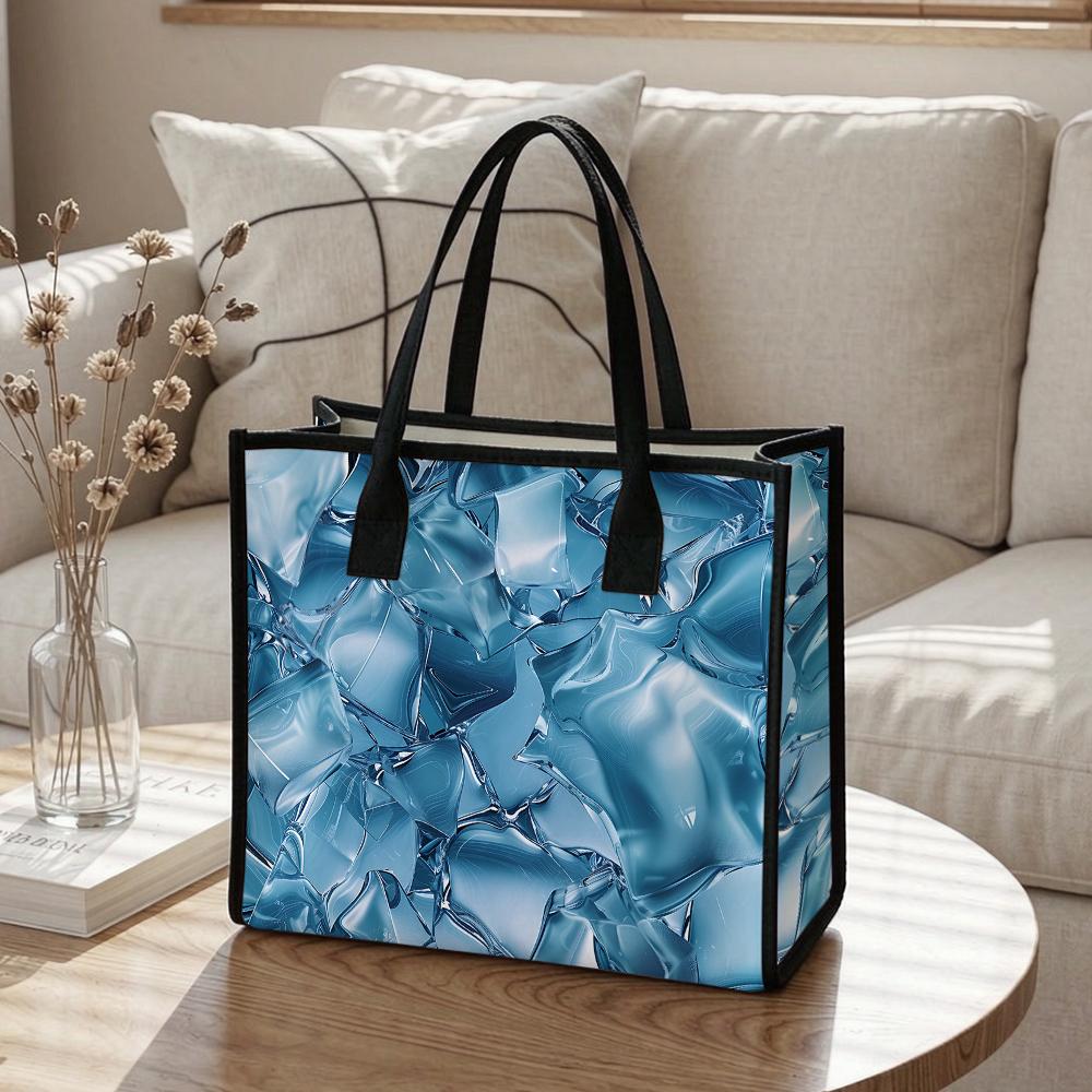 Chic Blue Print Tote Bag Fashion Casual Large Capacity Daily Commute Shoulder Handbag for Women