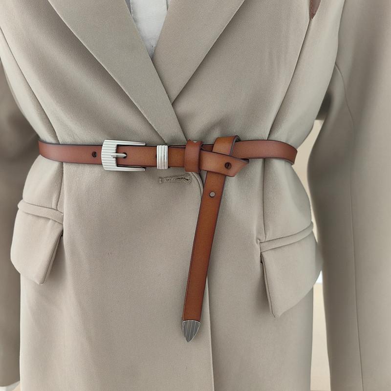 Leather Handcrafted Twolayer Thin Waistband With Metal Closure For Fashion Daily