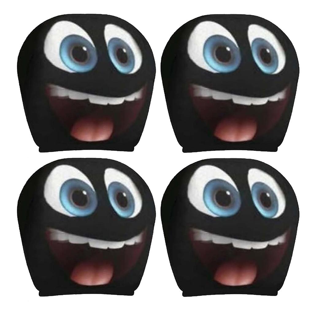2/4PCS Cartoon Car Headrest Cover Cute Smiling Face Printed Head Rest Cover Elastic Funny Seat Head Pillowcase Car Decor