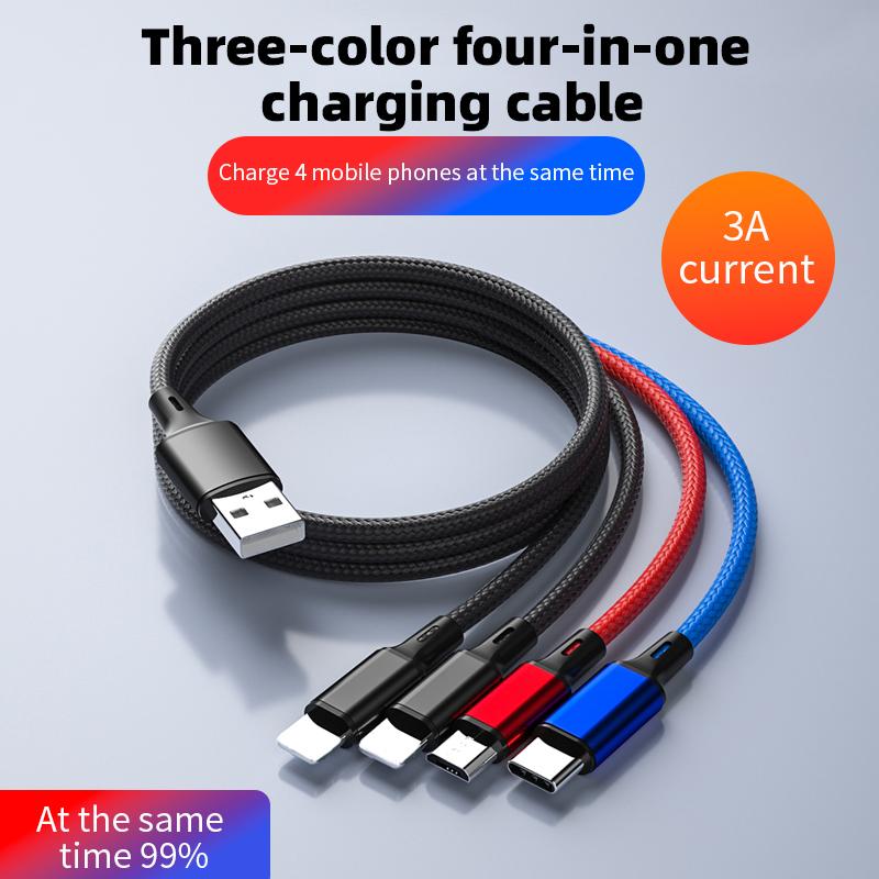 4-in-1-USB-Kabel für iPhone 3-in-1-USB-A auf Micro-USB/Typ C/8-Pin-Ladekabel 3A-Schnellladekabel für Samsung Xiaomi