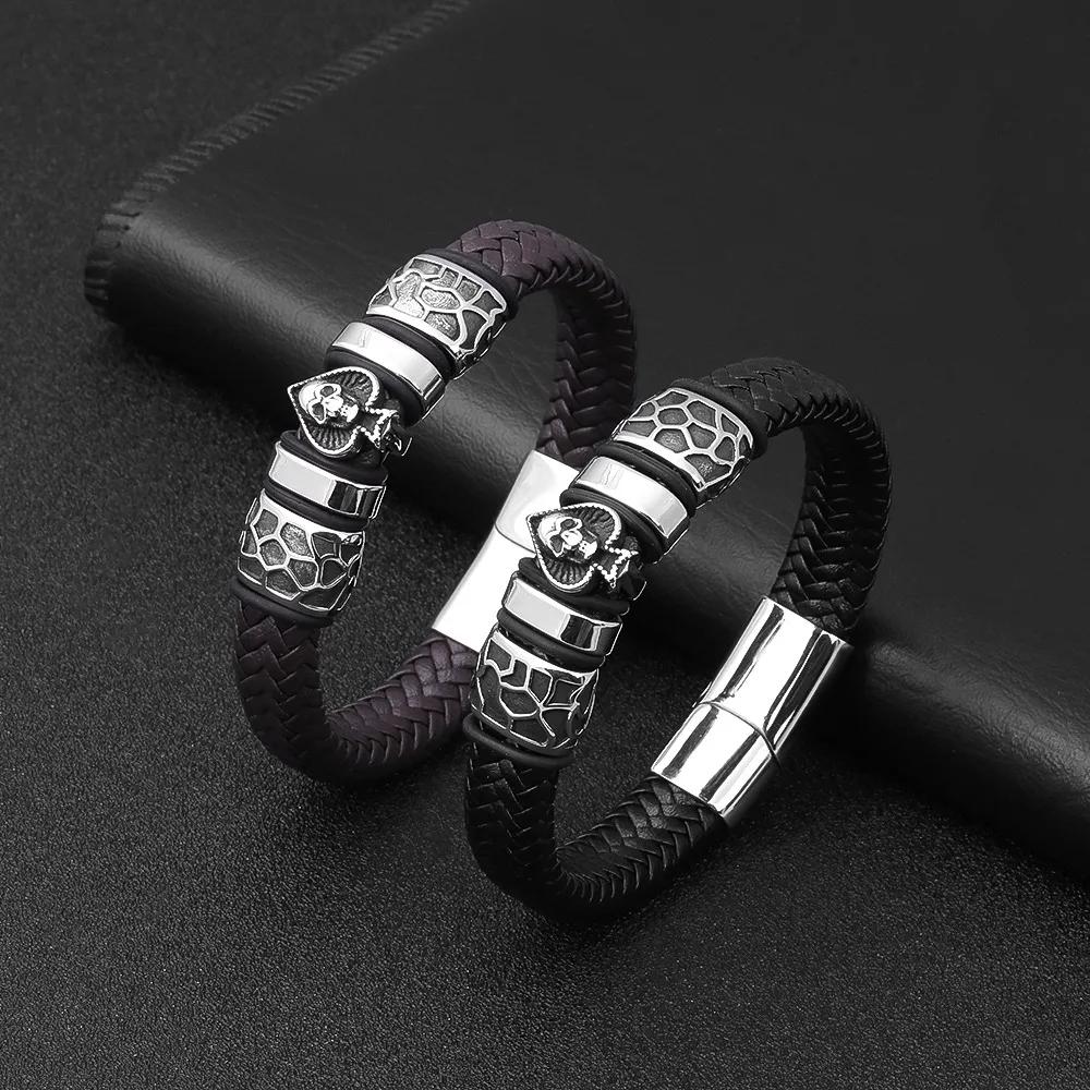 Men's Bracelet Skull Genuine Leather Bracelet Jewelry