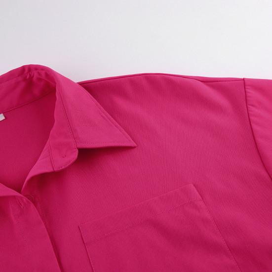 2Pcs/Set Women Shirt Skirt Set Lapel Short Sleeve Buttons Placket Shirt High Waist Short Skirt Set Solid Color Outfit