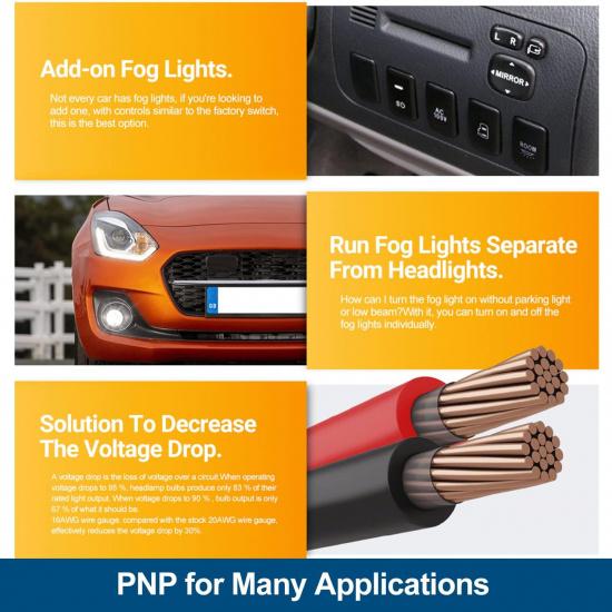 H11 H8 880 881 Fog Light Wiring Harness For Toyo'Ta 2005- Tacoma W/OEM Factory Style ON/Off Switch Kit & 40A Relay Fog Lamps Socket Wire Connector