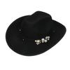 Unisex Western Cowboy Hat Wide Brim Roll‑Up Brim Double‑Top Felt Fedora Hat,10 Colors,Multiple Optional Detachable Hat Bands