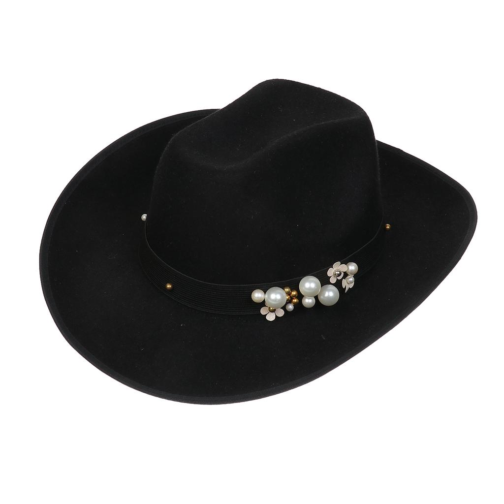 Unisex Western Cowboy Hat Wide Brim Roll‑Up Brim Double‑Top Felt Fedora Hat,10 Colors,Multiple Optional Detachable Hat Bands