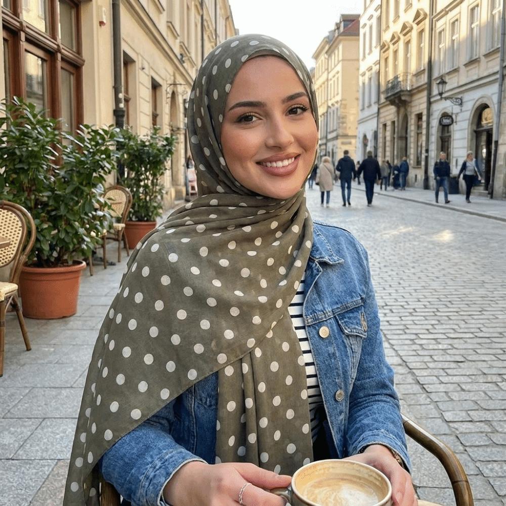 Lightweight Cotton Long Scarf Breathable Classic Pattern Headscarf Polka Dot Shawl Outer Wear