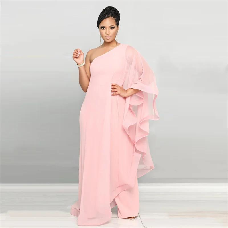 Elegante Chiffon One Shoulder Wijde Pijp Jumpsuit Dames Club Party Verjaardagsoutfits Eendelige Rompers Overalls Combinaison Femme