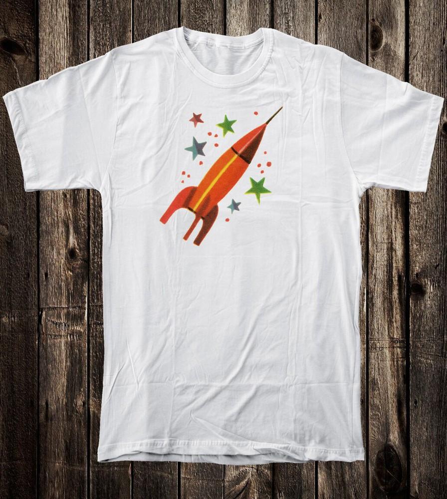 

Retro Novelty Tee T Shirt Vintage Mid Century Art Atomic Rocket Ship #4 Unisex T-Shirt M