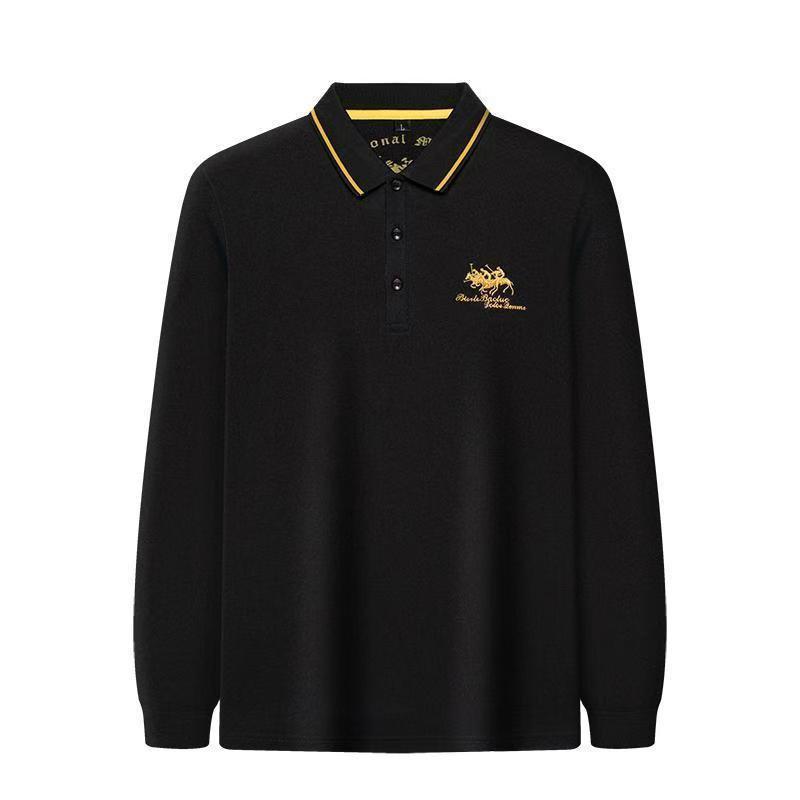 Men's Long Sleeve Embroidered Polo Shirt - Autumn/Winter Collection for Young and Middle-Aged
