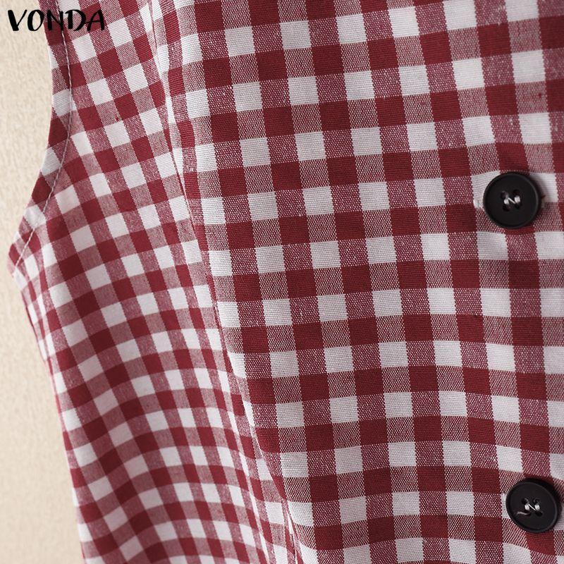 VONDA Damen Lässige Ärmellose Karierte Knöpfe Oben Weste Tanktops