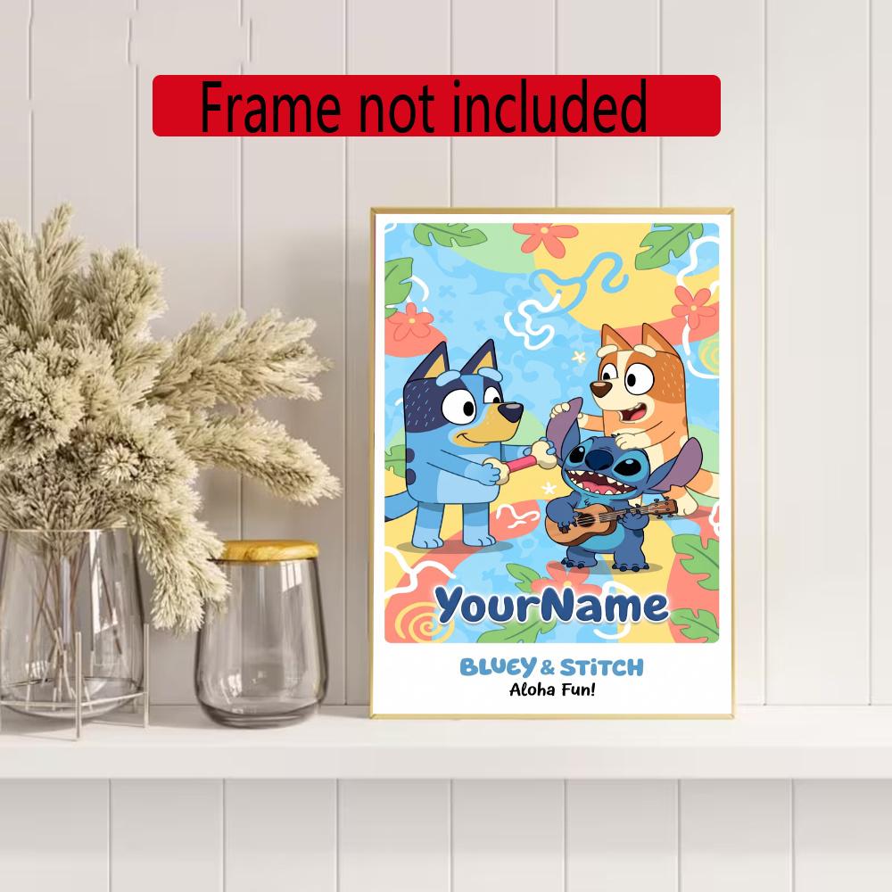 Bluey Customize Your Name Diamond Painting Round Diamond Diy Frameless Holiday Artwork Suitable For Home Office Wall Decoration