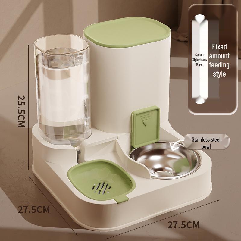 Automatic Dual-Use Pet Feeder & Water Dispenser with Large Ceramic Double Bowls for Cats and Dogs