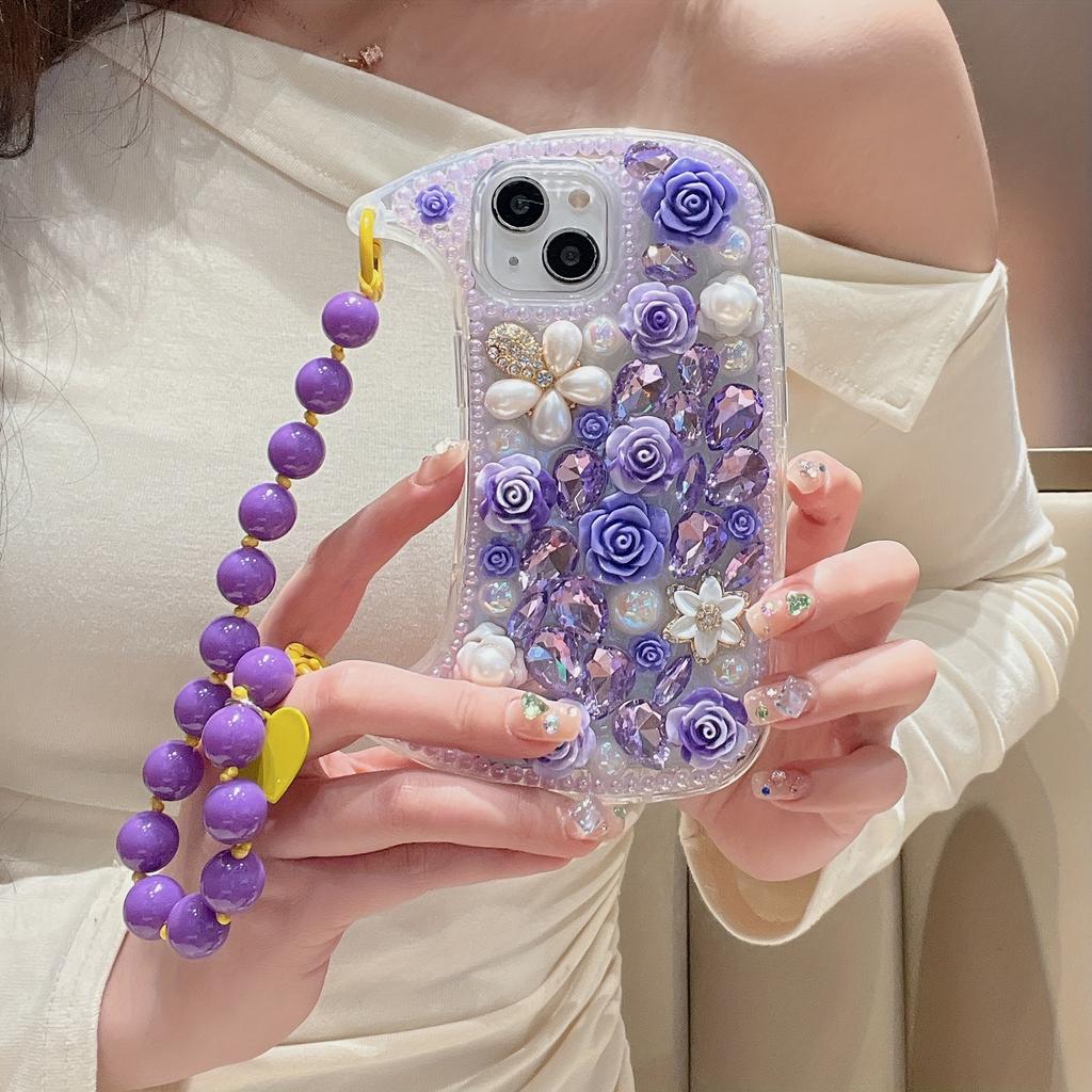 Handmade Hanging Chain Handbag Full Screen Sticker Drill Phone Case for iPhone 16 15 14 13 12 11 Pro Max