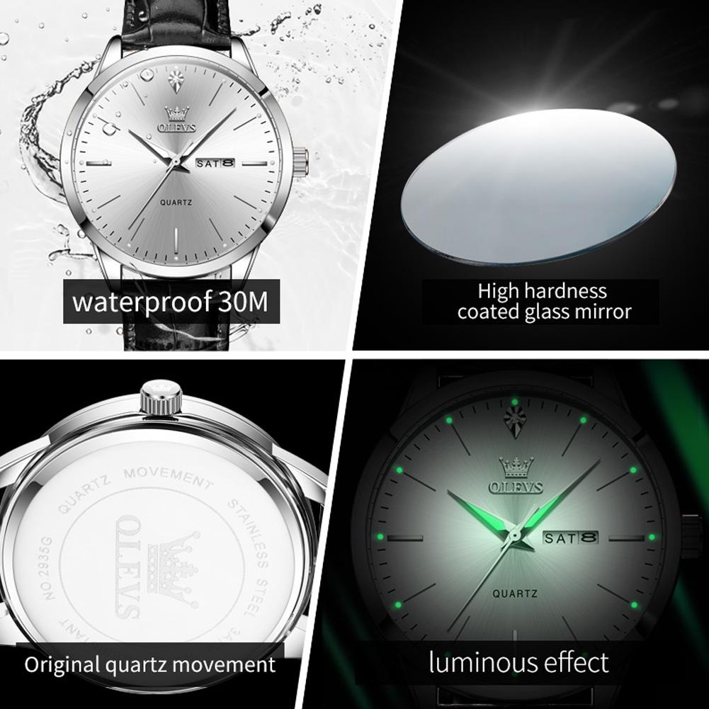 OLEVS Men's Watches Casual Fashion Original Brand Quartz Wristwatch for Man Waterproof Leather Strap Simple Trend Dress Date