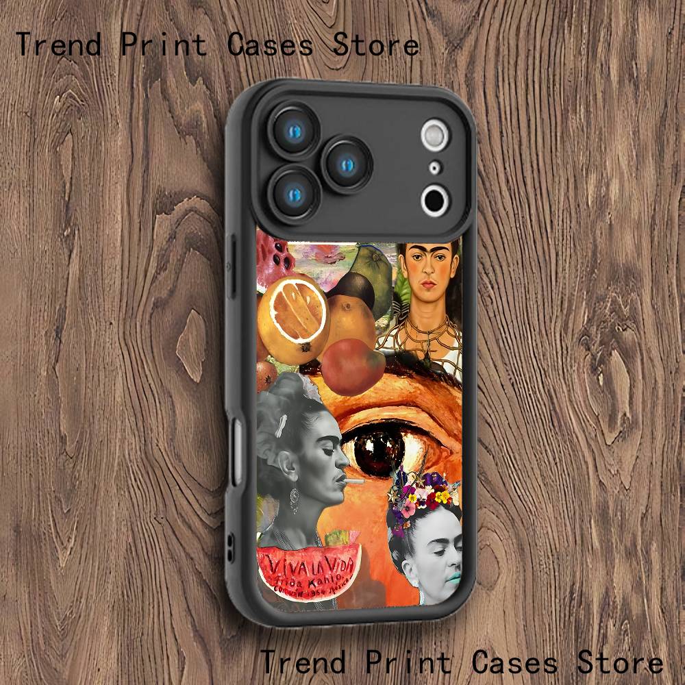 F-FridaS-S Fashion K-Kahlo Phone Case For iPhone 17,16,15,14,13,12,11,Pro,Max,Plus,X,XS,SE4,E,Mini Black Thickened border Case