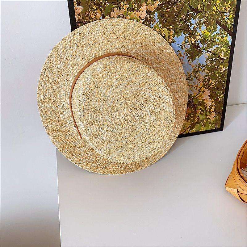 French Fragrant Flat Top Fine Straw Weave Sun Hat Women's Summer Seaside Beach Hat Vacation Panama Top Hat