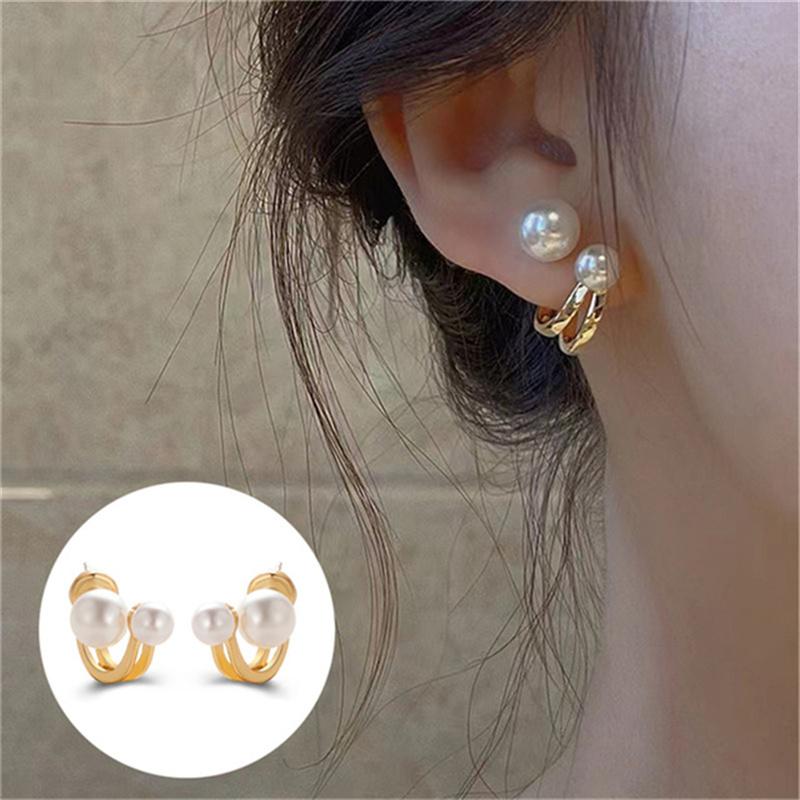 Koreanische Metall-Herz-Ohrstecker Fischschwanz-Perlen-Hängeohrringe für Damen Mädchen Kristall Eleganter Schmuck Geschenk