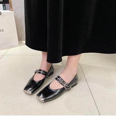 Moda Mujer Zapatos Planos Primavera Verano Moda Puntera Cuadrada Metálica Bajos Mary Jane Zapatos de Ballet Casuales de Cuero Suave para Mujer