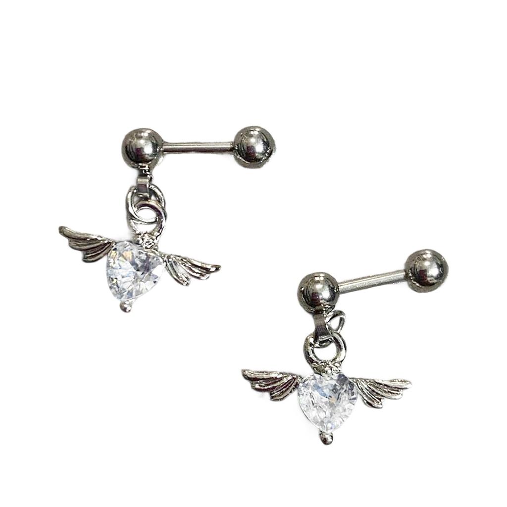 Stainless Steel Angel Wing Heart Stud Earrings Hypoallergenic Ear Studs Lightweight Jewelry For Women Everyday Wear