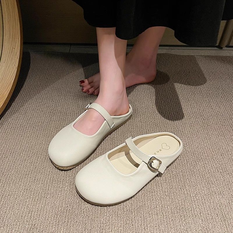 Versatile fashion soft bottom pregnant women non-slip flat bottom sandals 2025 summer new French bag head half slippers women's wear