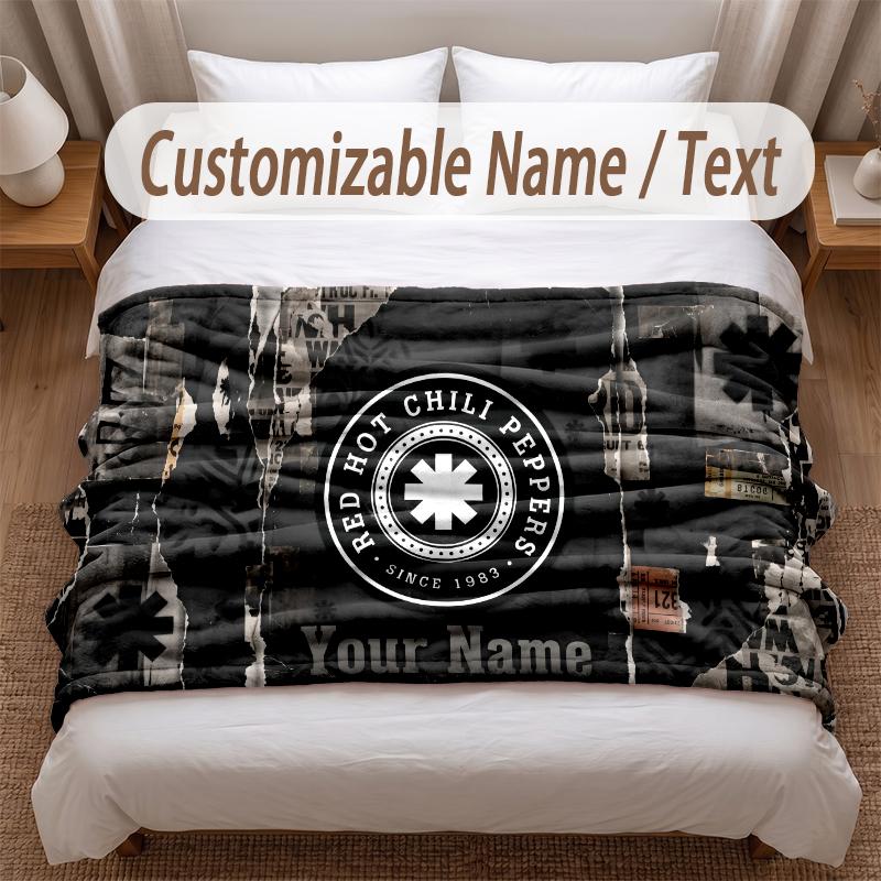 Red Hot Chili Peppers Printed Flannel Blanket Custom Name Text Soft Warm Throw For Bedroom Holiday Gift