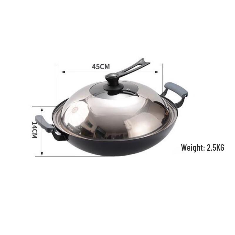 Yoshida Sho 45cm Non-Coated Cast Iron Wok with Lid